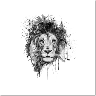 Splattered Lion Black and White Posters and Art